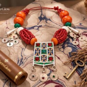 Amazigh Berber Colorful Necklace with Metal Pendant Jewelry