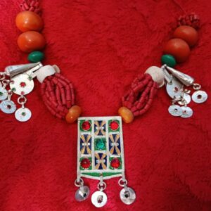 Amazigh Berber Colorful Necklace with Metal Pendant Jewelry