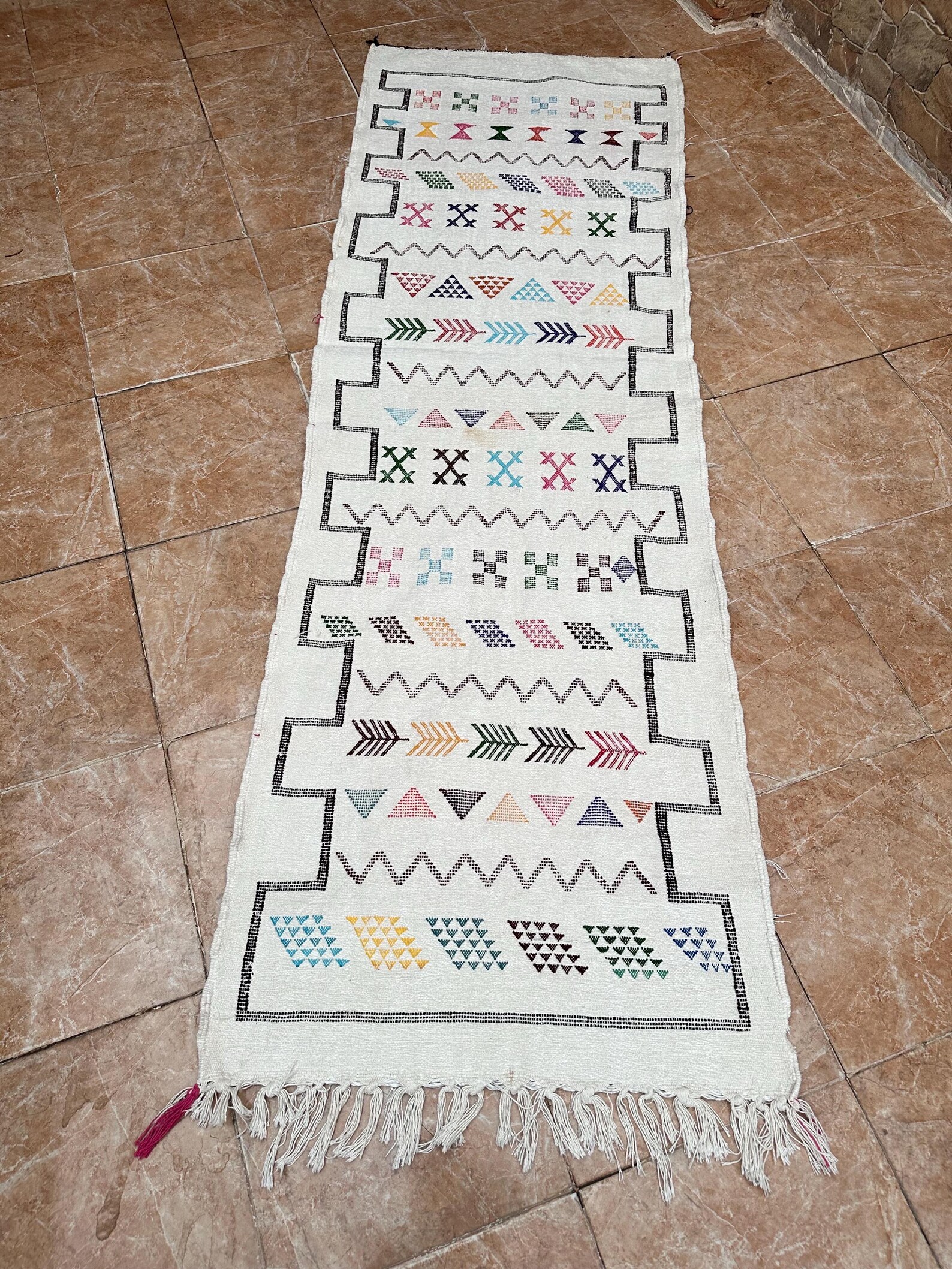 Amazigh Berber Handwoven Runner Rug with Colorful Patterns