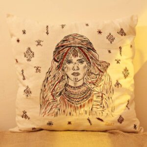 Hand-Painted Amazigh Berber Woman Portrait Pillow Cover Artwork
