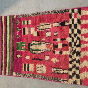 Fuchsia Pink Amazigh Berber Handmade Wool Boujad Rug with Mosaic Design