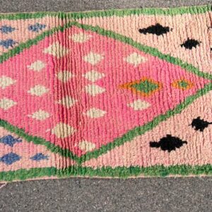 Pink Amazigh Berber Handmade Wool Runner Rug Vintage Carpet