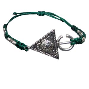 Amazigh Berber Triangle Stainless Steel Bracelet with Green Cord