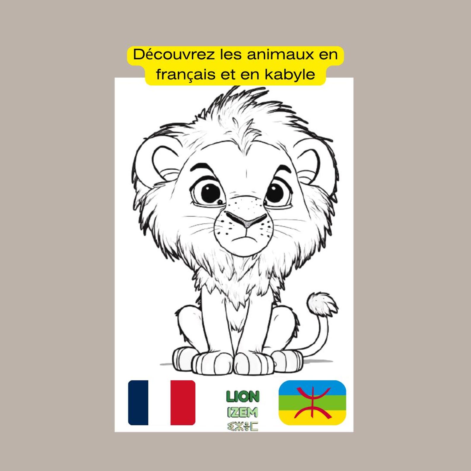 Amazigh Kabyle Tifinagh Animal Coloring Book PDF for Children