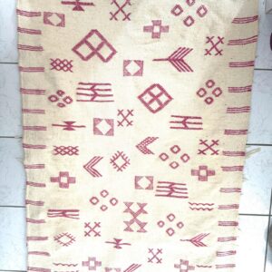 Amazigh Berber Hand-Woven Wool Rug with Pink Motifs