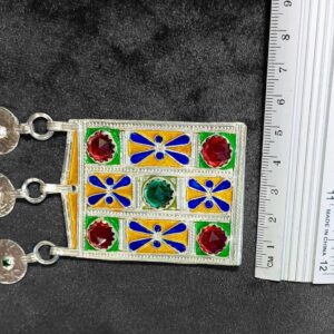 Amazigh Necklace with Colorful Berber Pendant and Dangling Metal Discs