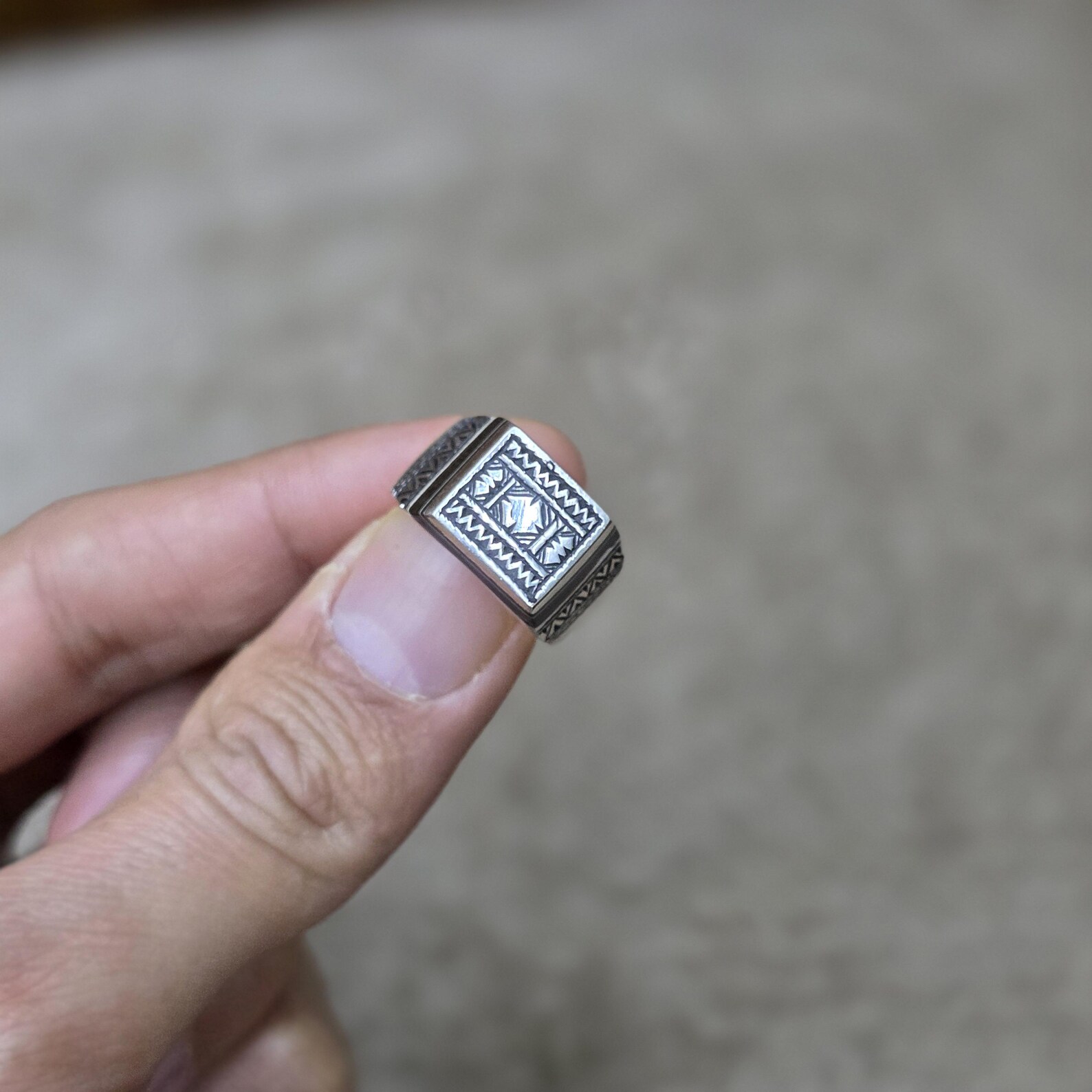 Amazigh Tuareg Berber Silver Engraved Ring with Adjustable Size Design