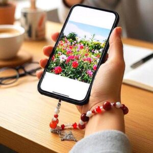 Amazigh Kabyle Berber Phone Bracelet Red White Fibula Charm