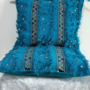 Amazigh Berber Turquoise Blue Handmade Wool Pillow Covers Set