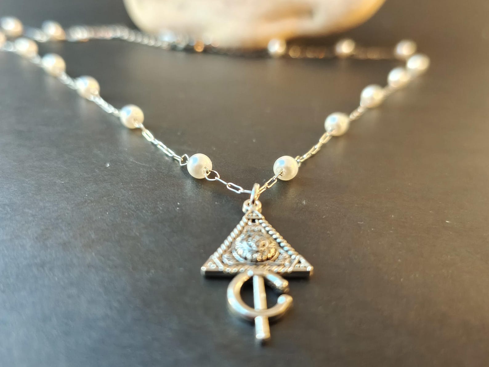 Amazigh Berber Kabyle Fibule Necklace with Pearls and Pendant