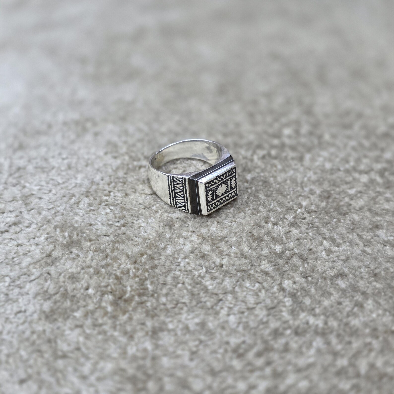 Amazigh Tuareg Berber Silver Engraved Ring with Adjustable Size Design