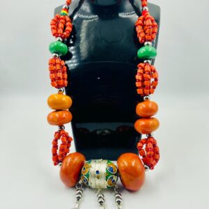 Berber Amazigh Resin Bead Statement Necklace Red Orange Green