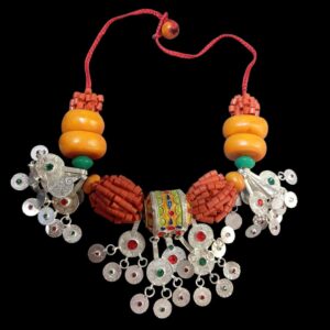 Amazigh Berber Amber Coral Tribal Silver Statement Necklace