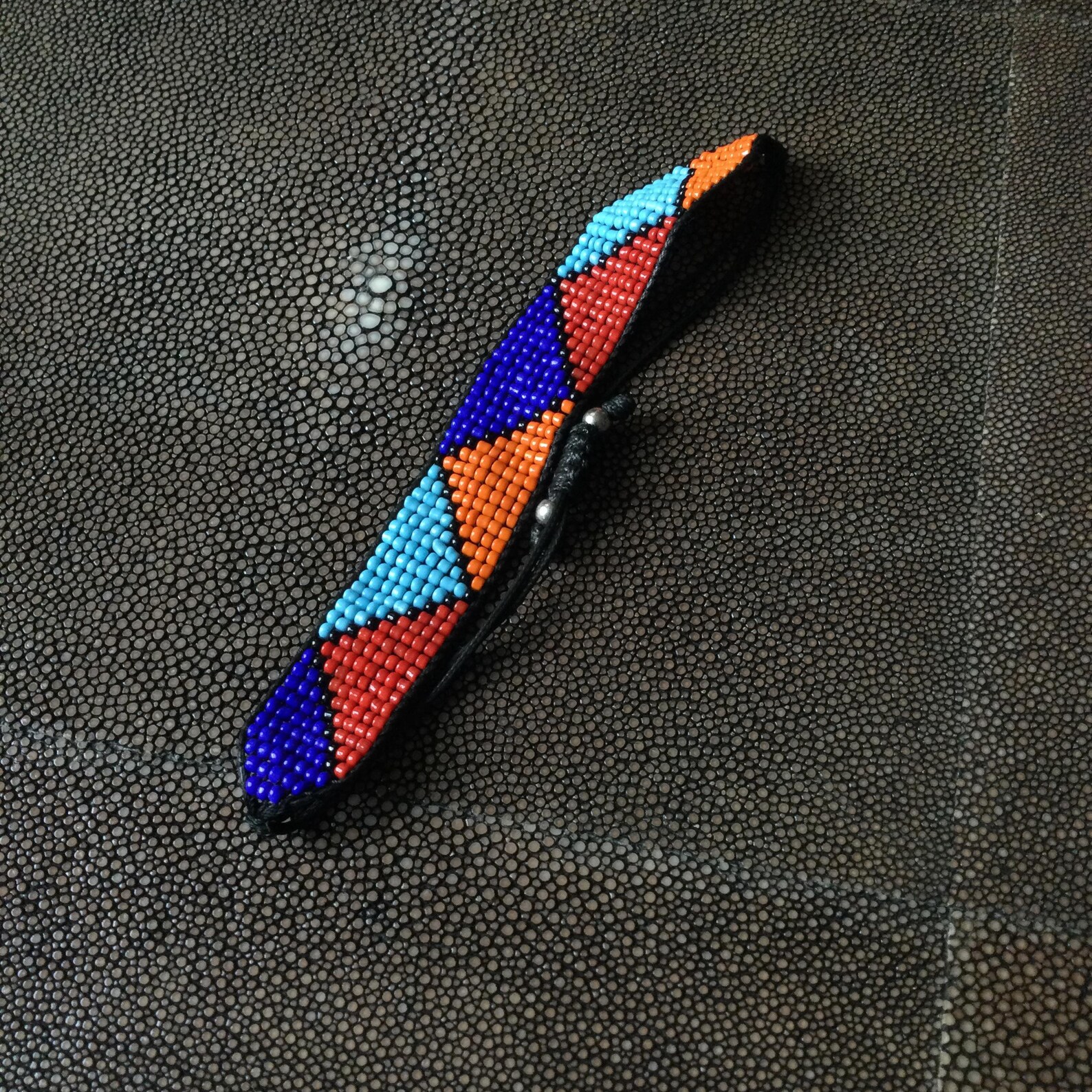 Amazigh Berber Beaded Glass Bracelet with Colorful Geometric Design
