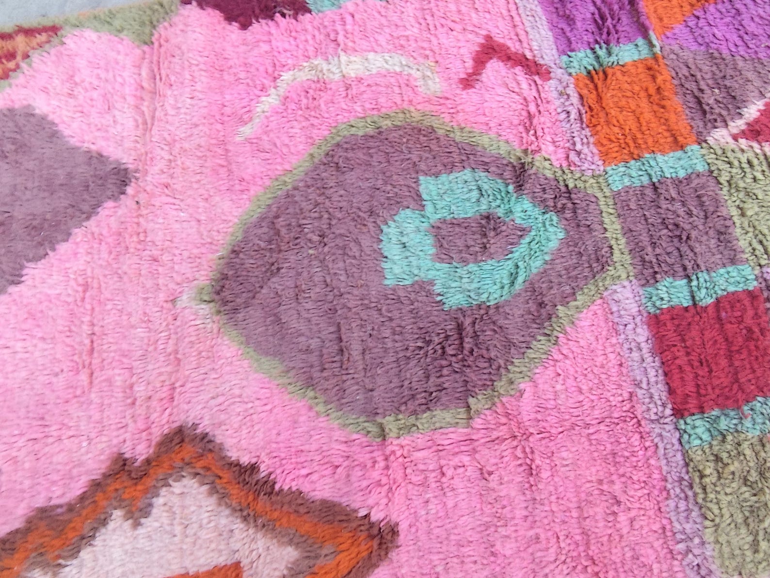 Colorful Berber Azilal Wool Rug with Geometric Handmade Design