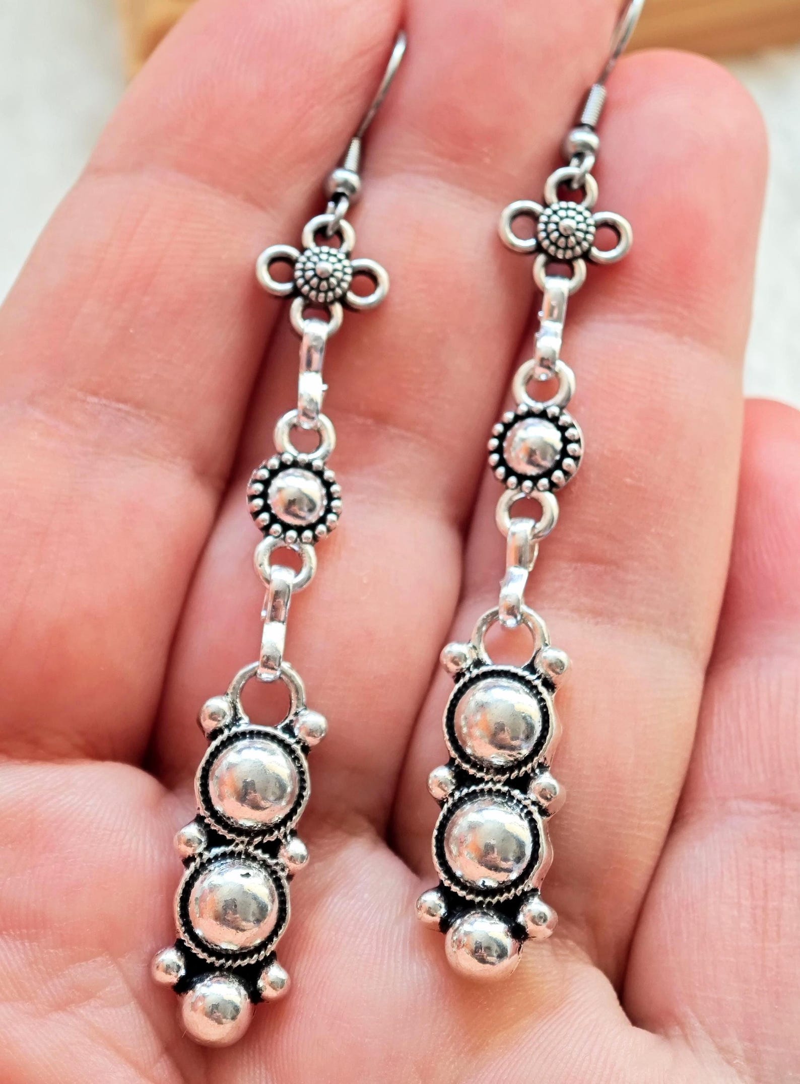 Amazigh Kabyle Berber Earrings with Silver Tone Cultural Design