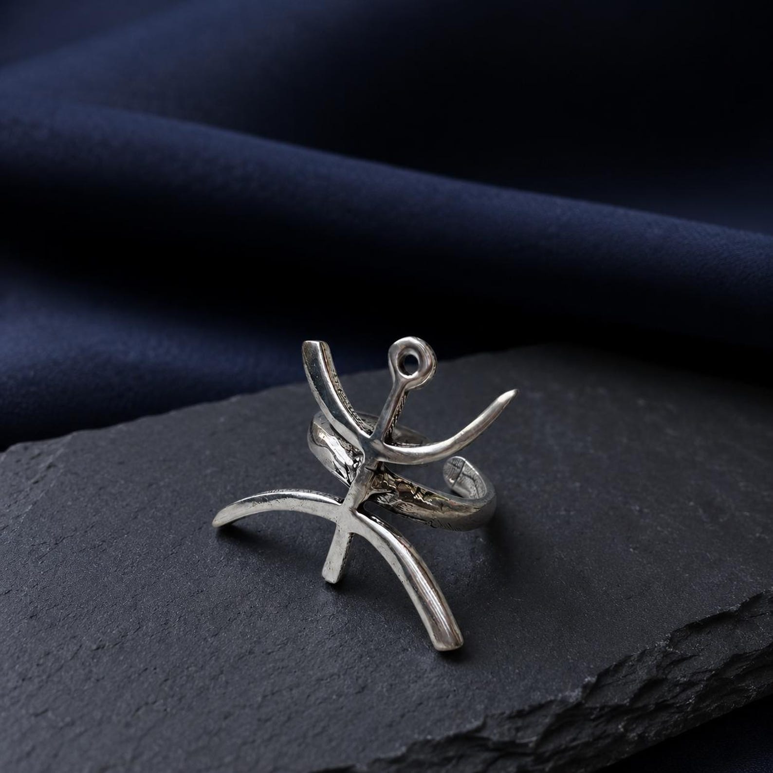 Amazigh Yaz Symbol Ring in Silver Plated Brass Tribal Design