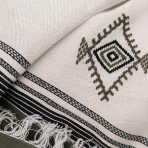 Amazigh Handwoven Cotton Blanket with Olive Border Bedspread Cover