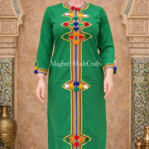 Amazigh Berber Embroidered Kaftan with Geometric Embroidery and Colorful Tassels