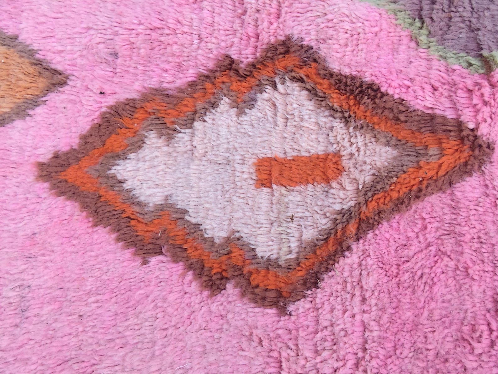 Colorful Berber Azilal Wool Rug with Geometric Handmade Design