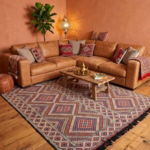 Berber Amazigh Beni Ourain Blue Geometric Wool Rug Handmade