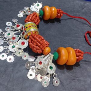 Amazigh Berber Amber Coral Tribal Silver Statement Necklace