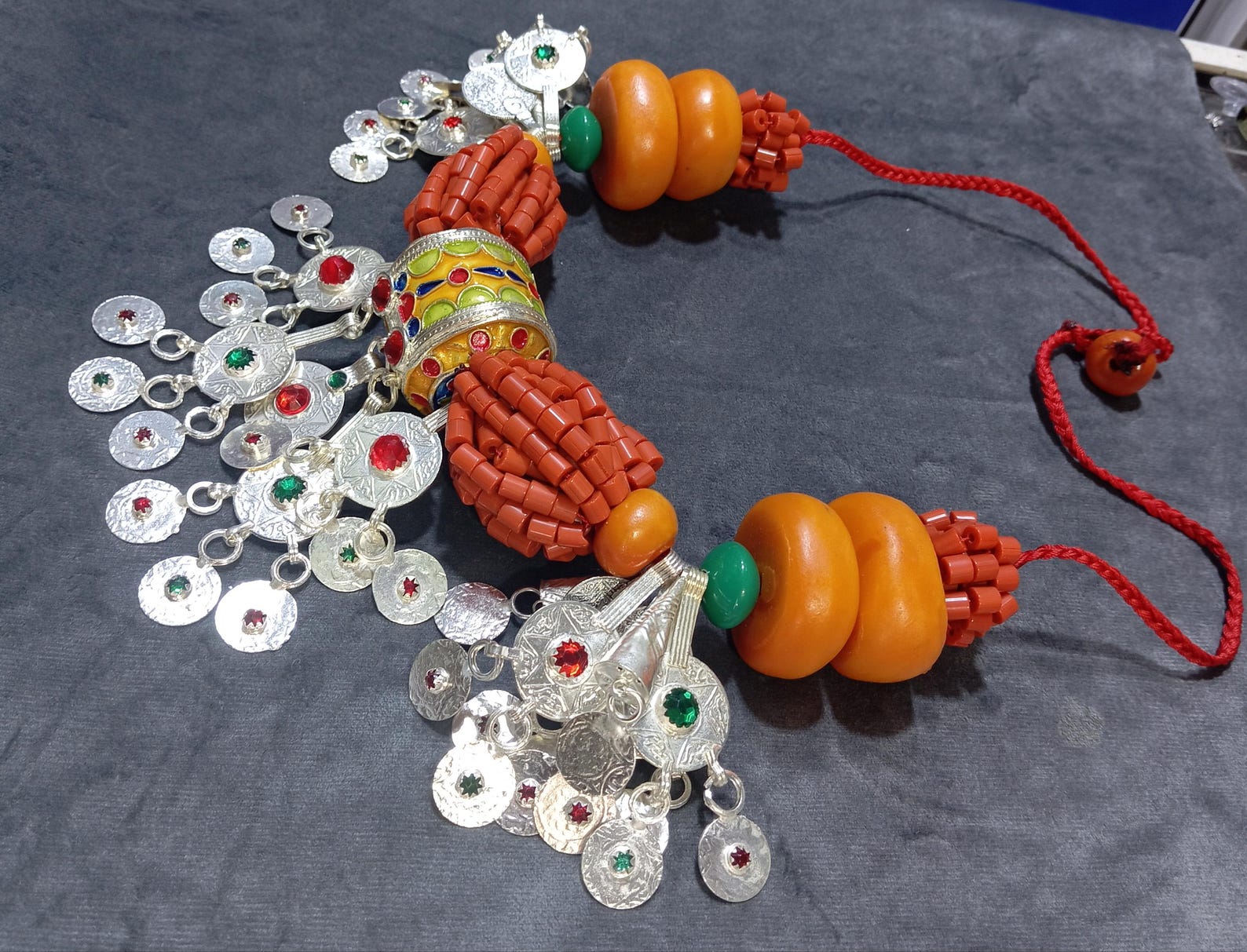 Amazigh Berber Amber Coral Tribal Silver Statement Necklace