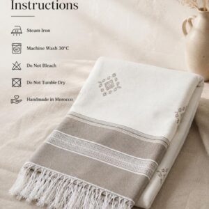 Amazigh Berber Cotton Blanket Taupe Throw with Fringe Bedspread