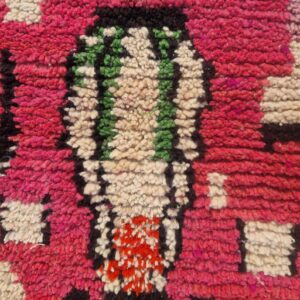 Fuchsia Pink Amazigh Berber Handmade Wool Boujad Rug with Mosaic Design