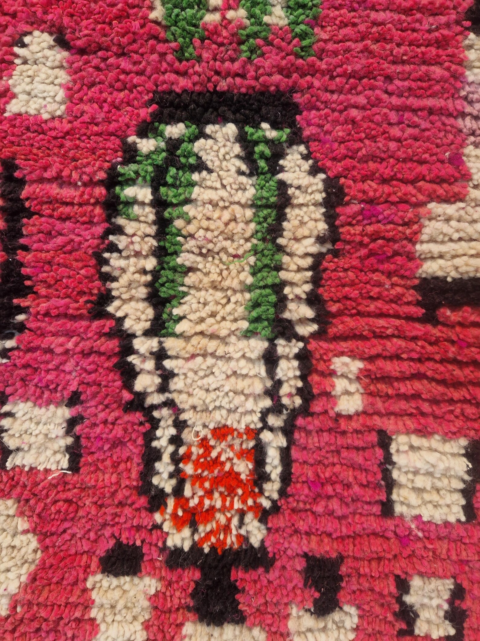 Fuchsia Pink Amazigh Berber Handmade Wool Boujad Rug with Mosaic Design