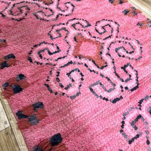 Amazigh Berber Pink Spiral Vintage Hand Knotted Wool Runner Rug