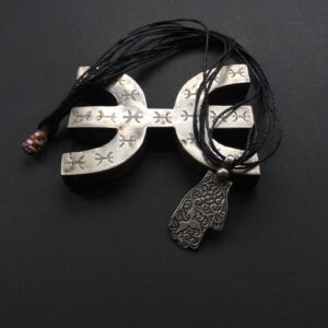 Amazigh Berber Khamsa Hamsa Hand Amulet Necklace with Tuareg Cord