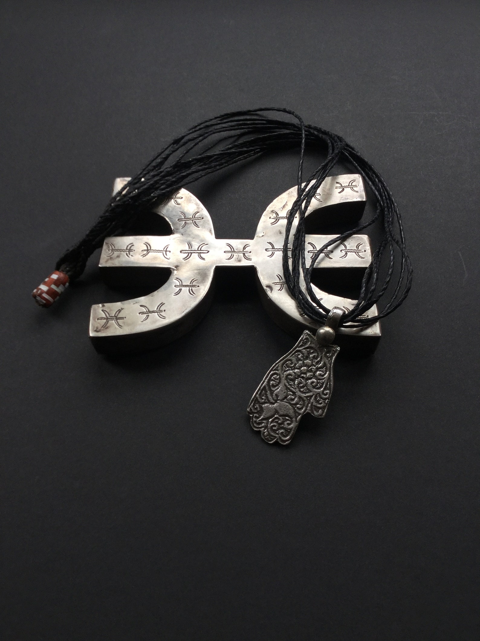 Amazigh Berber Khamsa Hamsa Hand Amulet Necklace with Tuareg Cord