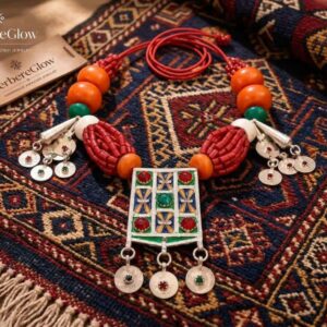 Amazigh Berber Colorful Necklace with Metal Pendant Jewelry