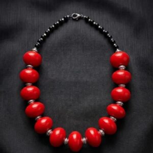 Amazigh Berber Red Bead Statement Necklace with Artisan Design