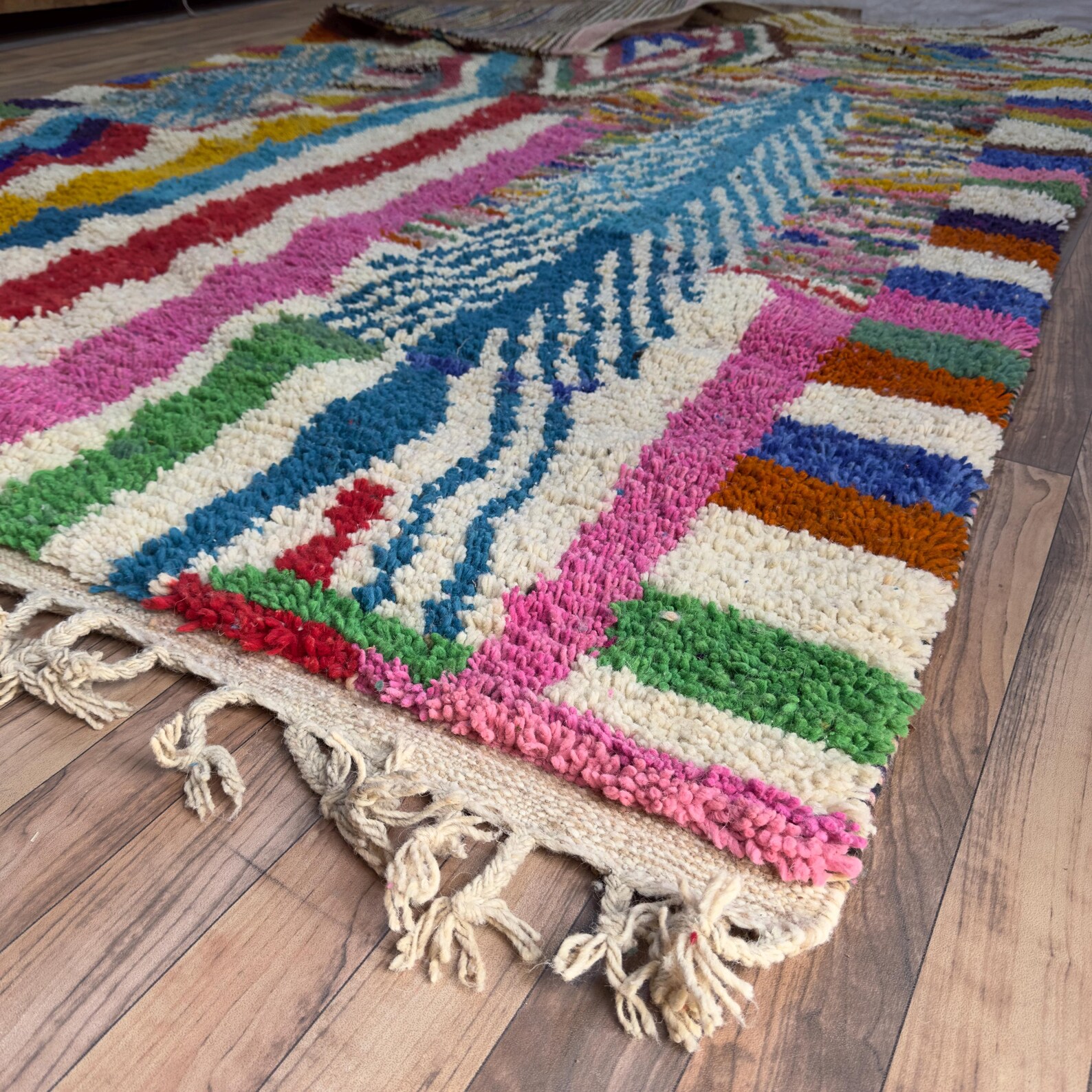 Colorful Custom Handwoven Amazigh Berber Boujaad Wool Area Rug