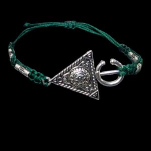 Amazigh Berber Triangle Stainless Steel Bracelet with Green Cord