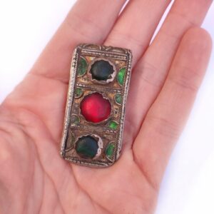 Amazigh Antique Enameled Pendant Necklace with Glass Gems