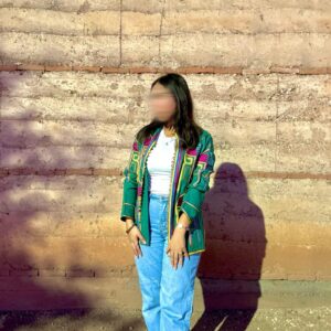 Amazigh Embroidered Green Linen Jacket Berber Boho Coat