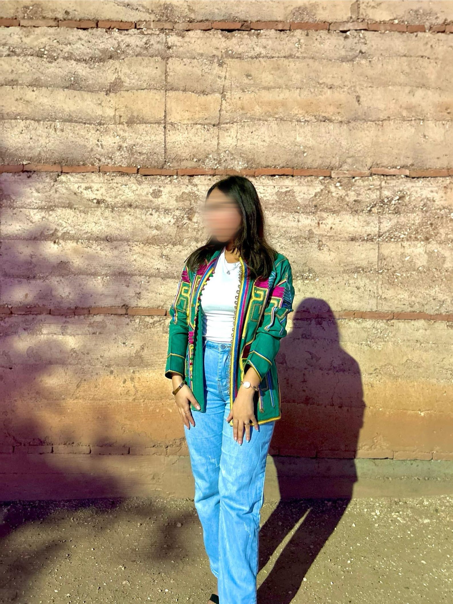 Amazigh Embroidered Green Linen Jacket Berber Boho Coat