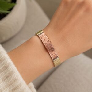 Amazigh Berber Tuareg Tifinagh Cuff Bracelet with Mixed Copper Silver Details