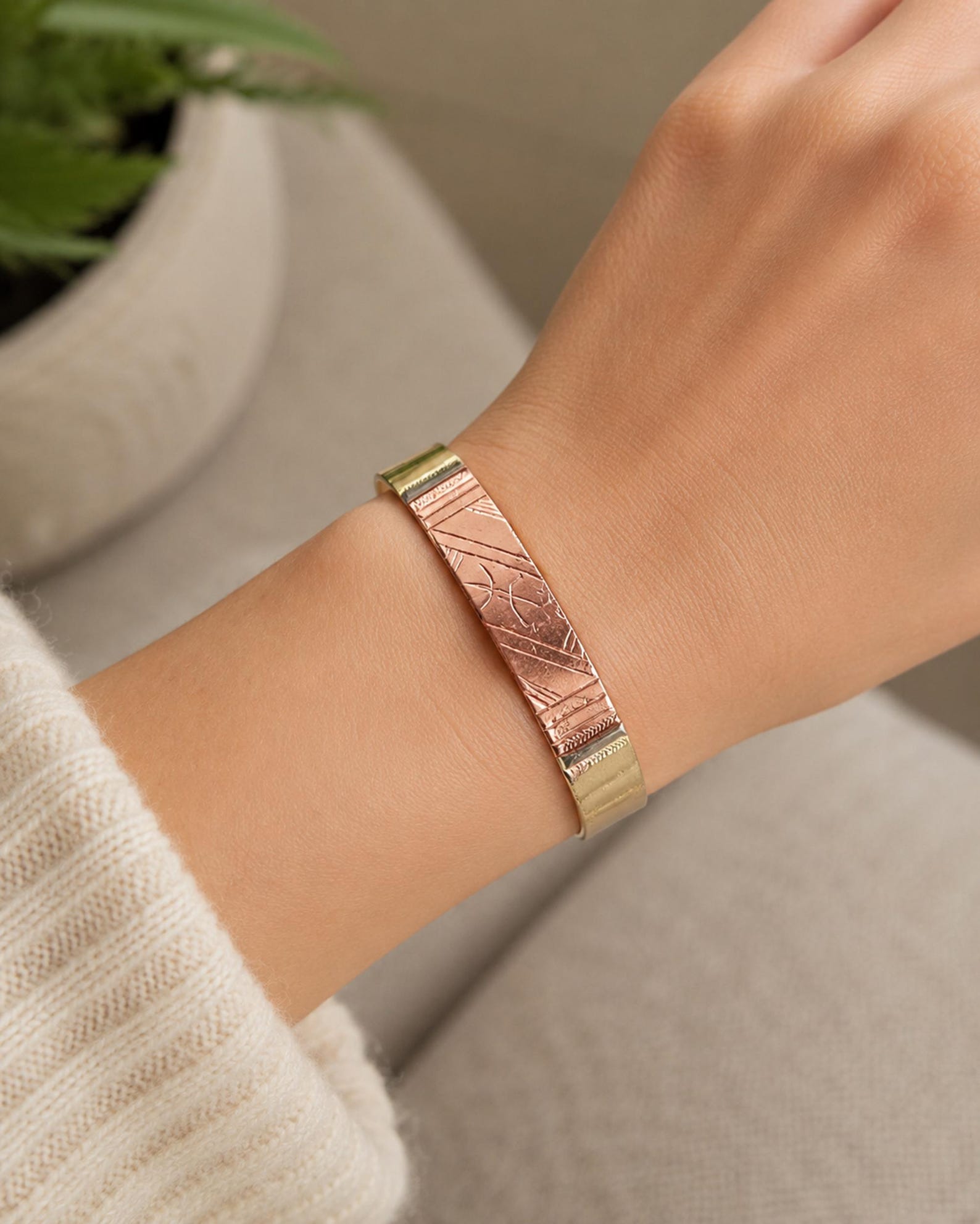Amazigh Berber Tuareg Tifinagh Cuff Bracelet with Mixed Copper Silver Details