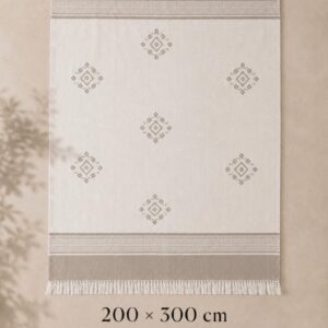 Amazigh Berber Cotton Blanket Taupe Throw with Fringe Bedspread