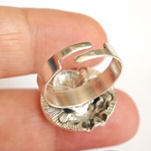Amazigh Berber Kabyle Adjustable Silver Enamel Ring with Flower Motif