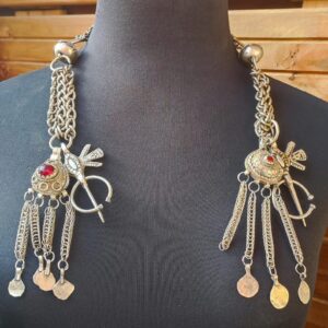 Antique Amazigh Beaded Silver Headdress Fibula with Brooch Details