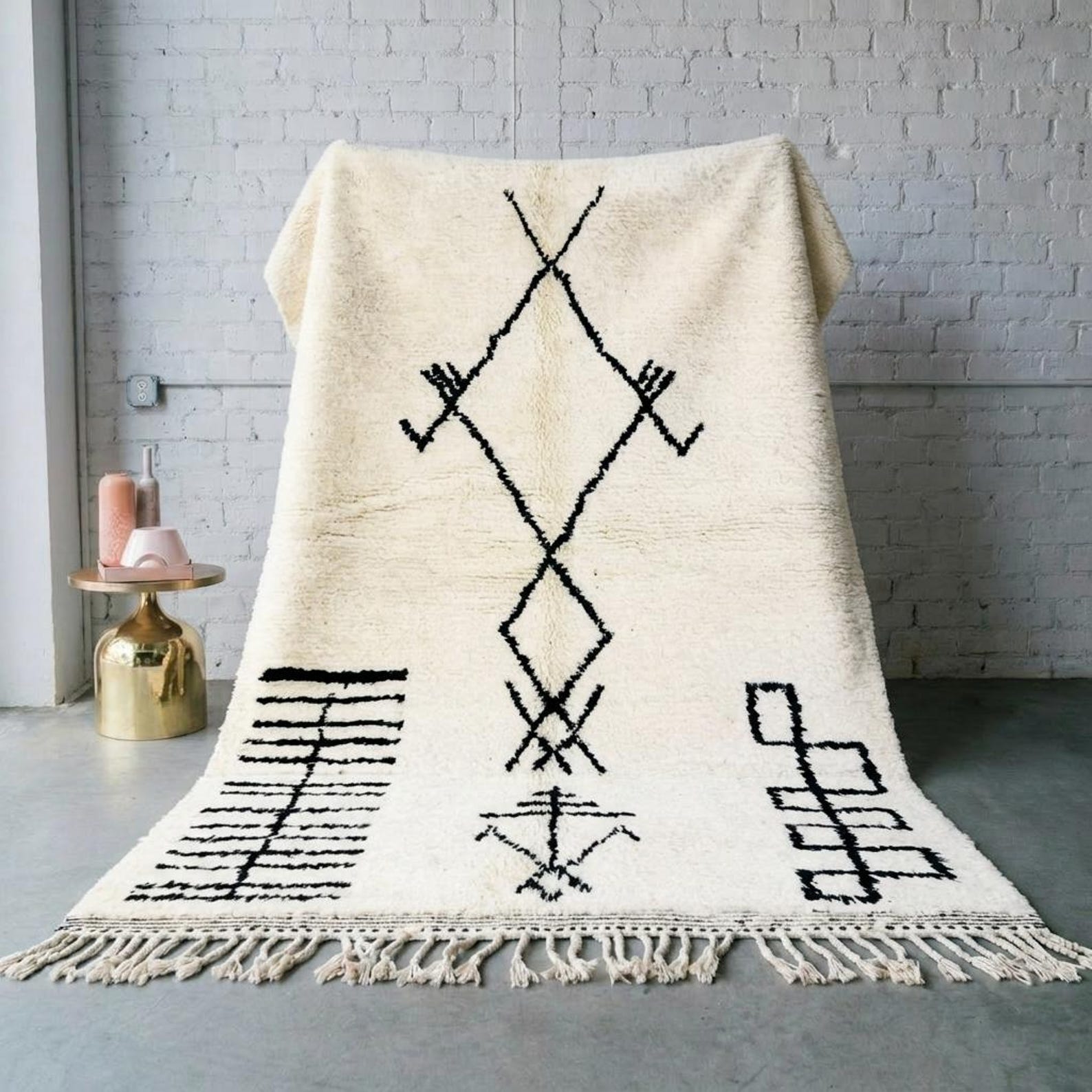 Amazigh Berber Beni Ourain Wool Rug with Tifinagh Symbols