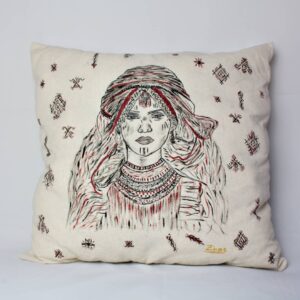 Hand-Painted Amazigh Berber Woman Portrait Pillow Cover Artwork