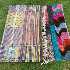 Amazigh Berber Handmade Beni Ourain Pink Cream Geometric Wool Rug