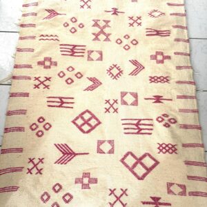 Amazigh Berber Hand-Woven Wool Rug with Pink Motifs