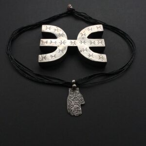 Amazigh Berber Khamsa Hamsa Hand Amulet Necklace with Tuareg Cord